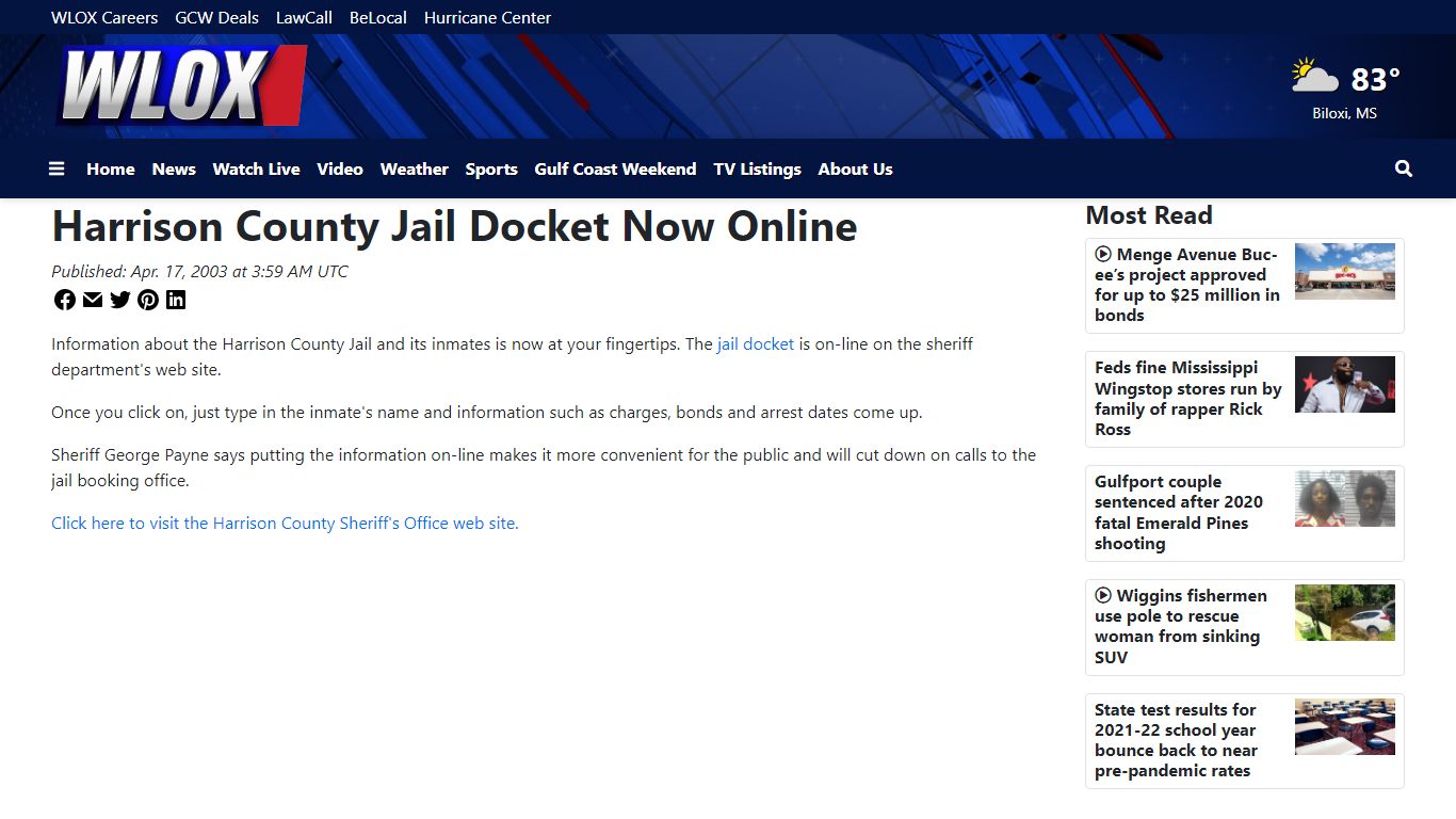 Harrison County Jail Docket Now Online - WLOX