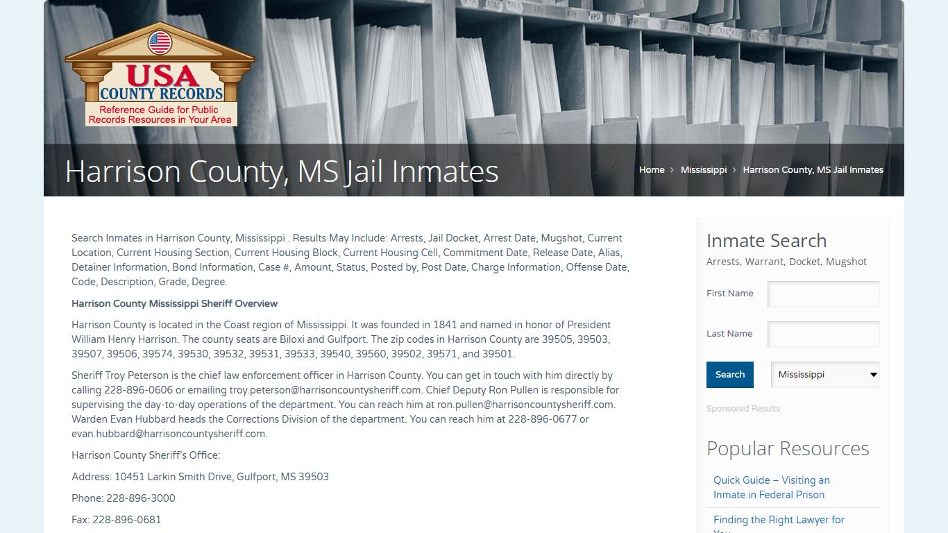 Harrison County, MS Jail Inmates | Name Search